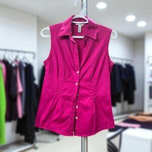 EUC! Banana Republic Fuchsia Pink Sleeveless V-Neck Button-Down Top